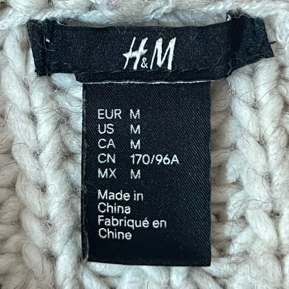 H&M Alpaca Wool Blend Chunky Knit Hooded Tunic Pullover Sweater Beige Medium - Picture 5 of 15